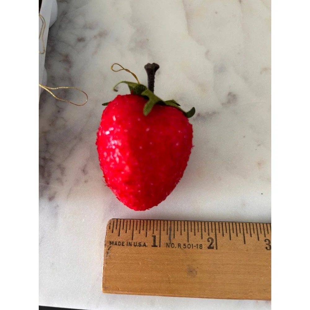 Vintage Sugared Strawberry Ornaments Set of 12 Red Faux Fruit Made in Taiwan